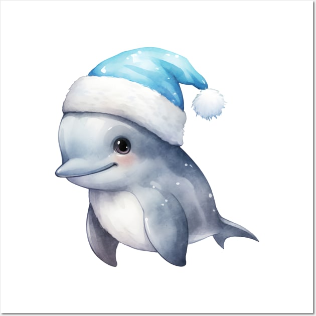 Bottlenose Dolphin in Santa Hat Wall Art by Chromatic Fusion Studio